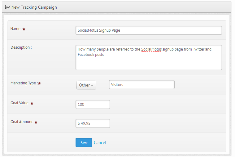 SocialMotus Tracking Campaign Creation